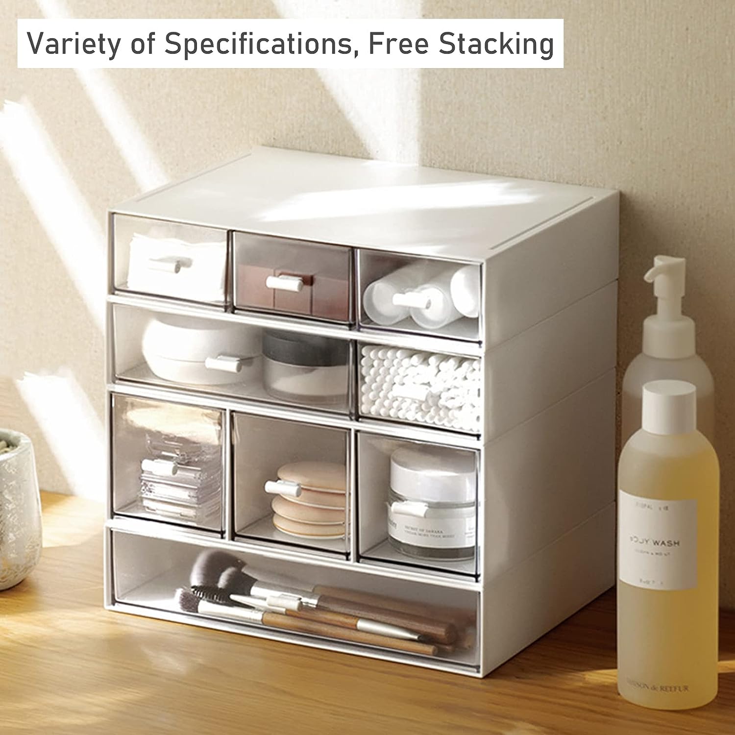Desk Organizer-3 Tier Stackable Storage Drawers with 6 Compartments White Stackable Drawers Great for Desk Storage, Makeup Storage Bathroom Organization Accessories Etc (White) - Image 4